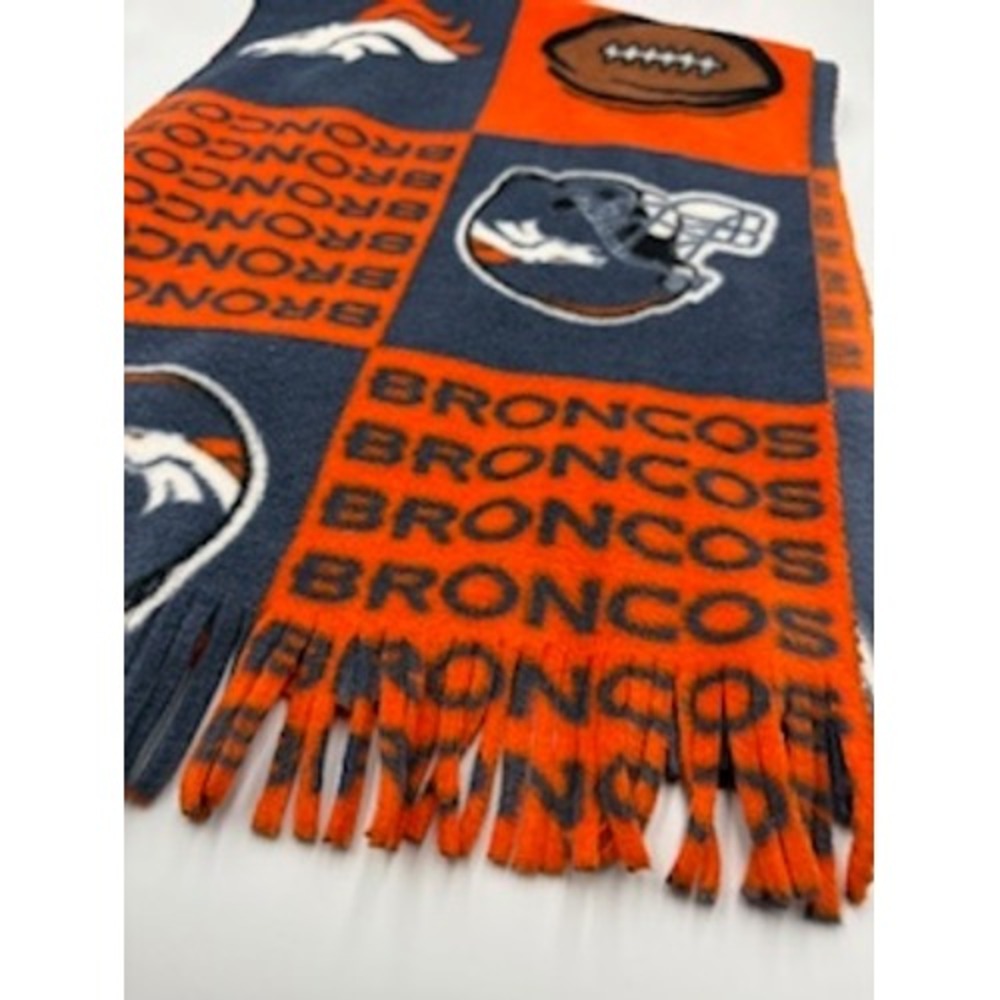 NFL Denver Broncos Scarf Blue Orange Fleece Football Helmet Fringe Gameday NFL